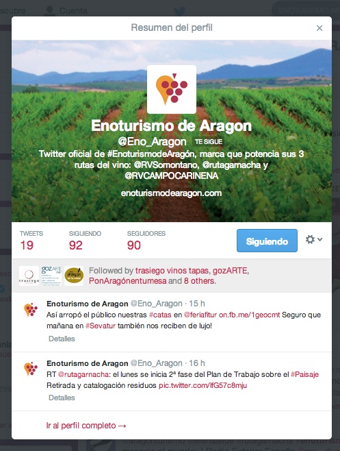 Enoturismo de Aragón en Twitter
